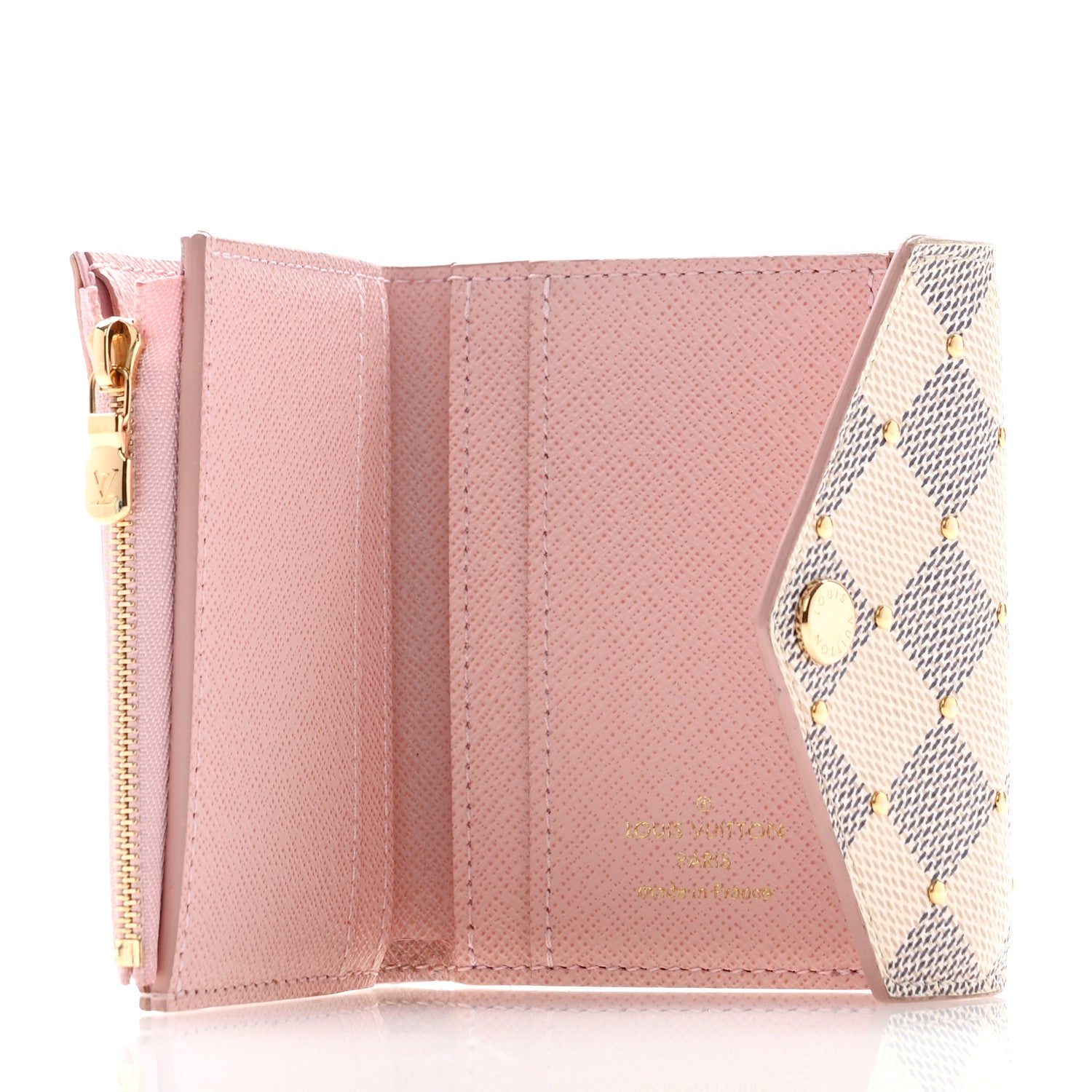 Louis Vuitton Damier Azur Studded Zoe Wallet Rose Ballerine 5 of 12