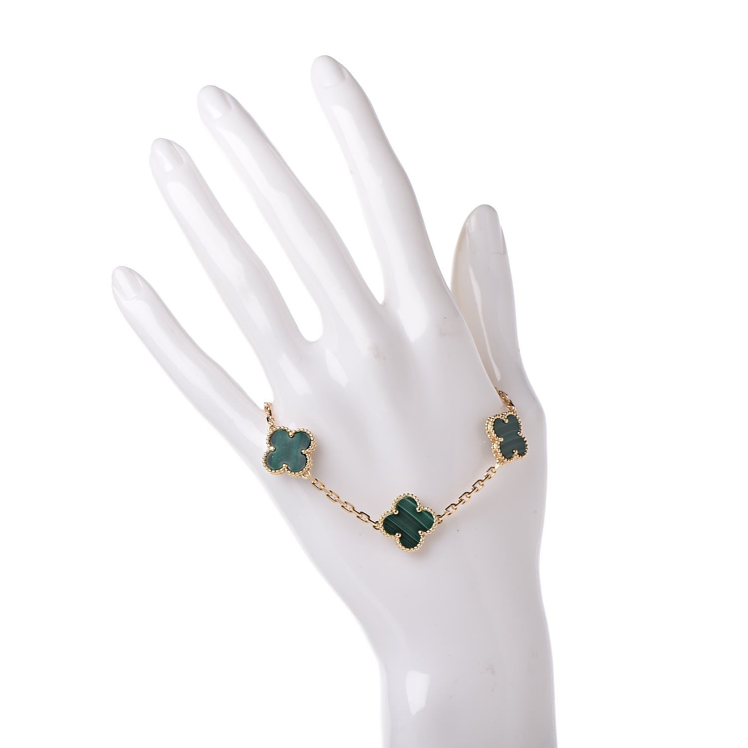 Van Cleef & Arpels 18K Yellow Gold Malachite 5 Motifs Vintage Alhambra Bracelet 2 of 6