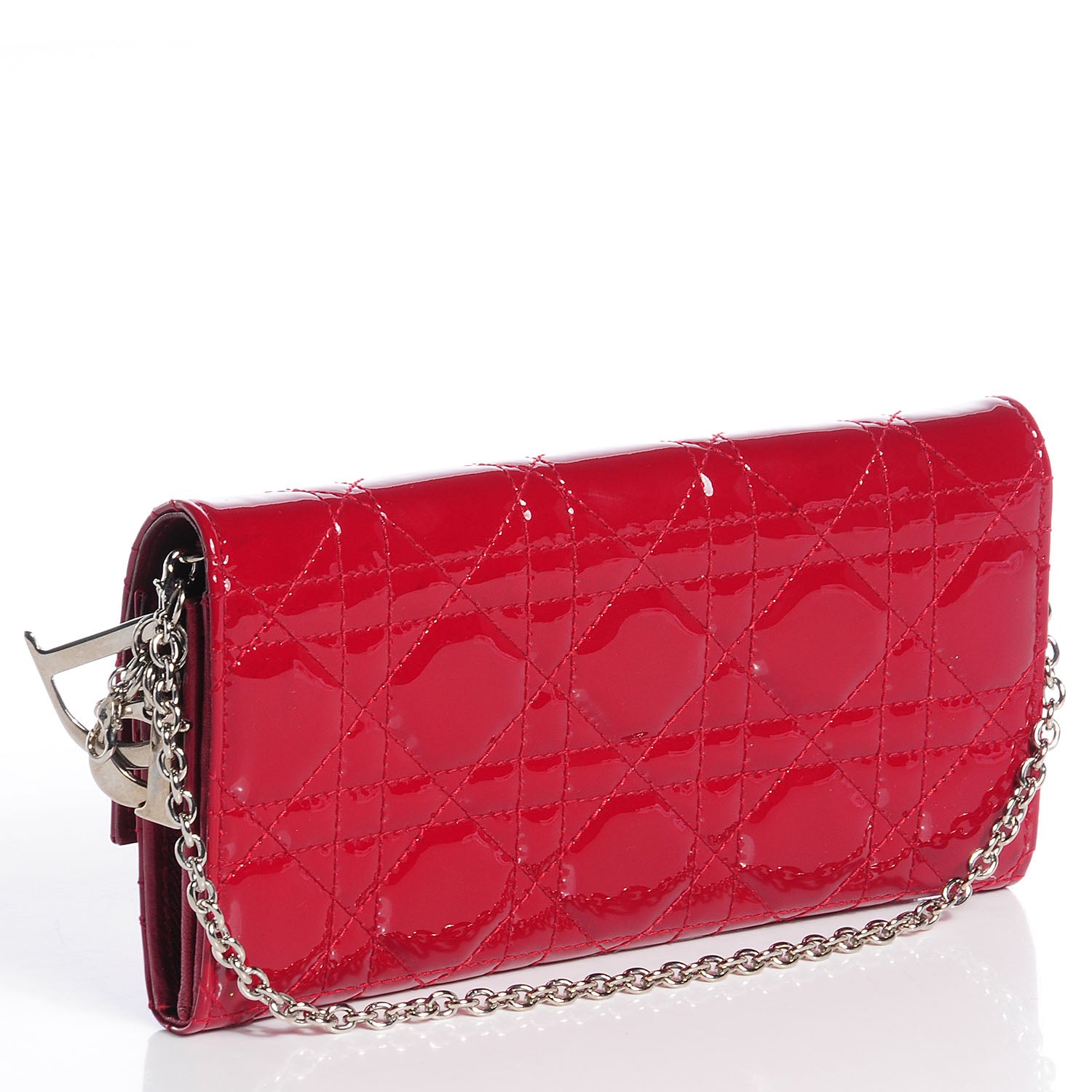 Christian Dior Patent Cannage Rendez-vous Chain Wallet Red 3 of 8