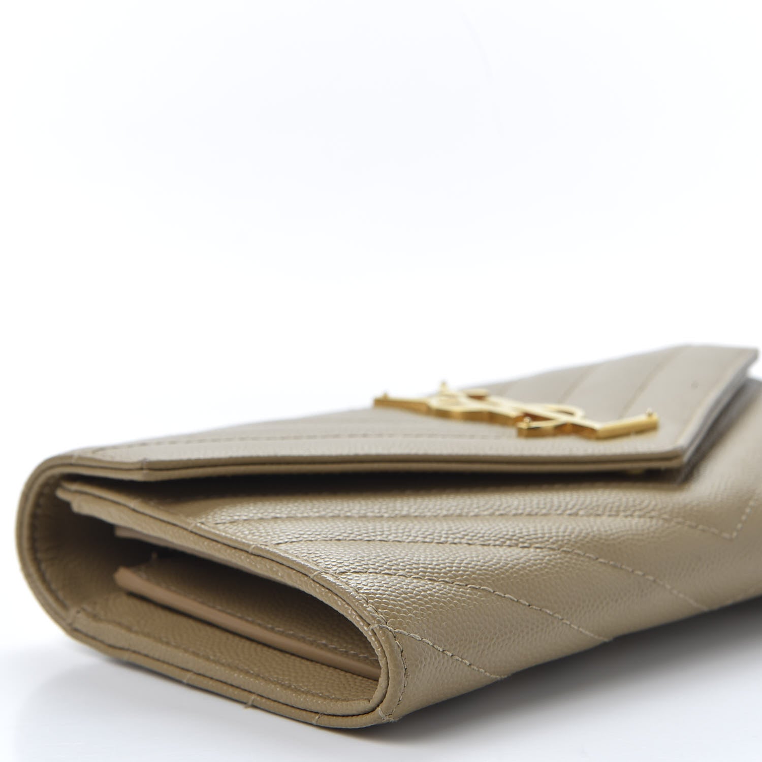 Saint Laurent Grain De Poudre Matelasse Chevron Monogram Flap Wallet Deep Beige 5 of 9