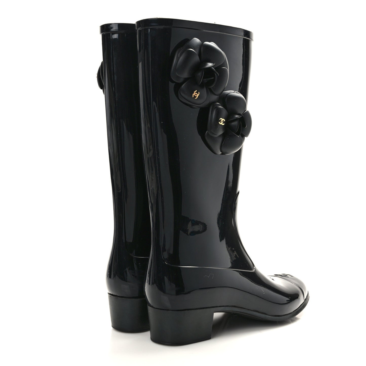 Rubber Camellia Rain Boots 38 Black