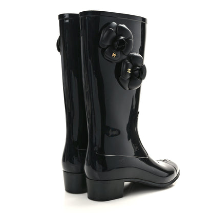 Chanel Rubber Camellia Rain Boots 38 Black 4 of 8