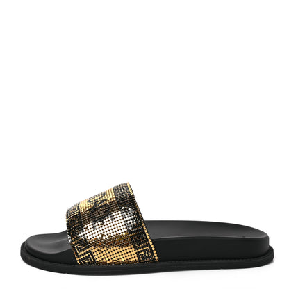 Fendi X VERSACE Rubber Metal Mesh Logo Slide Mens Sandals 6 Black Gold 1 of 7