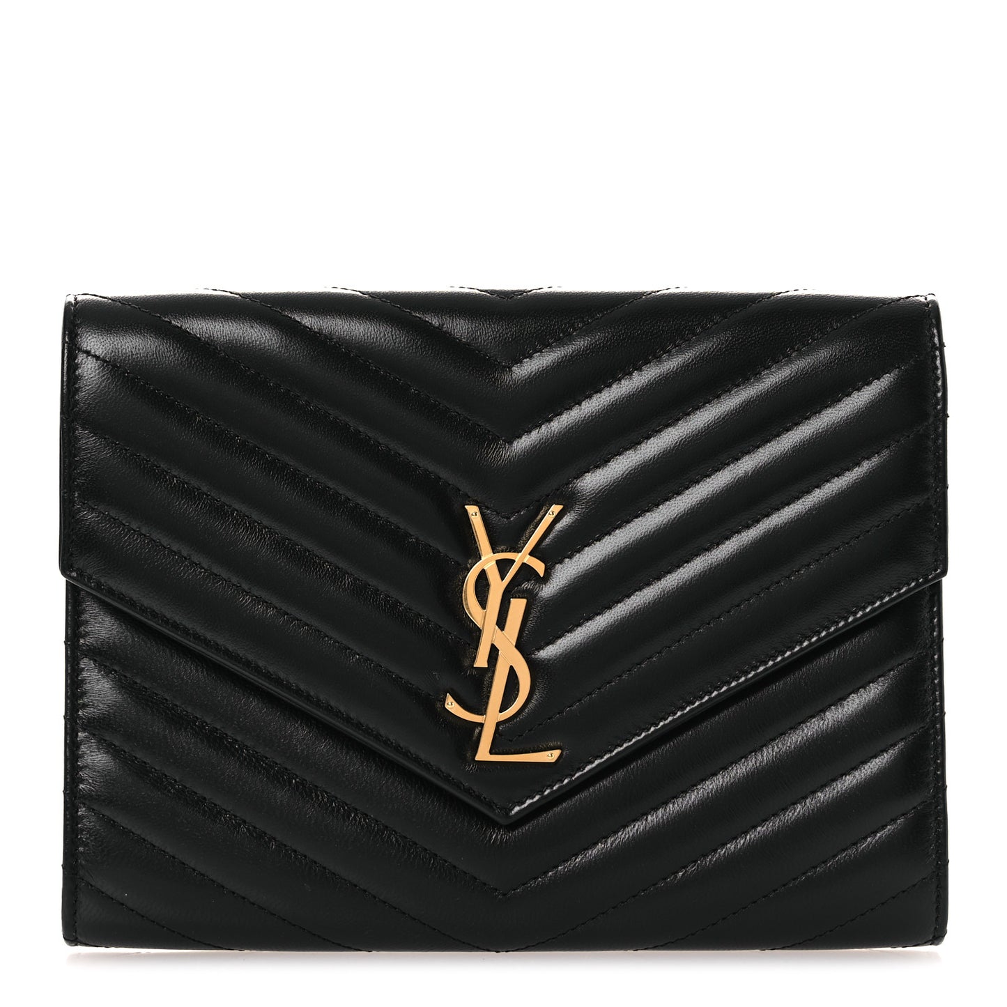 Lambskin Matelasse Chevron Monogram Cassandre Flap Pouch Black