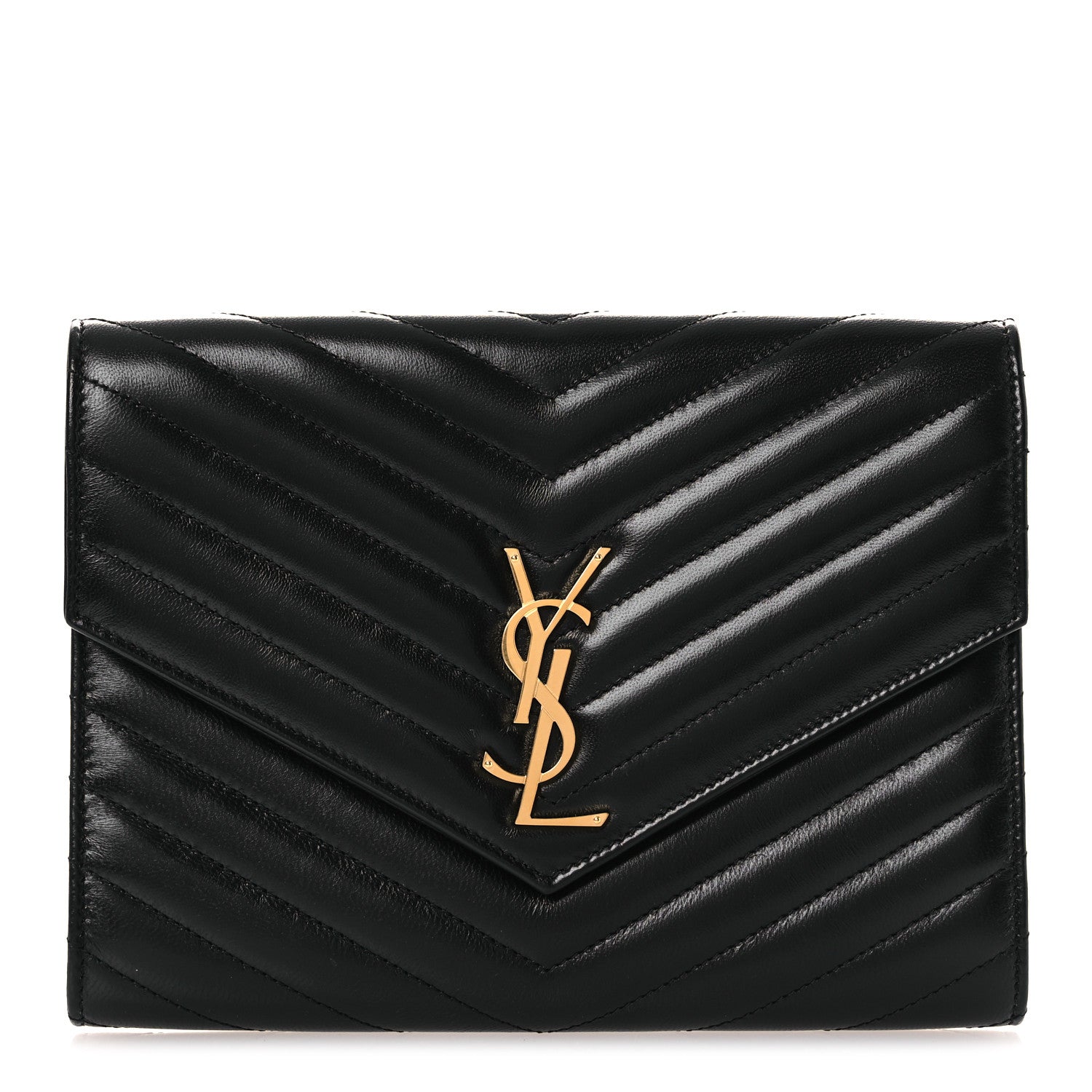 Saint Laurent Lambskin Matelasse Chevron Monogram Cassandre Flap Pouch Black 1 of 9