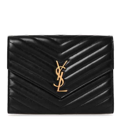 Saint Laurent Lambskin Matelasse Chevron Monogram Cassandre Flap Pouch Black 1 of 9