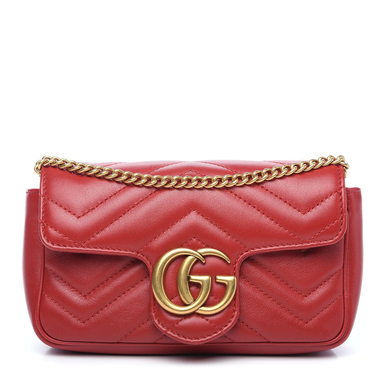 Gucci Calfskin Matelasse Super Mini GG Marmont Shoulder Bag Hibiscus Red 1 of 11