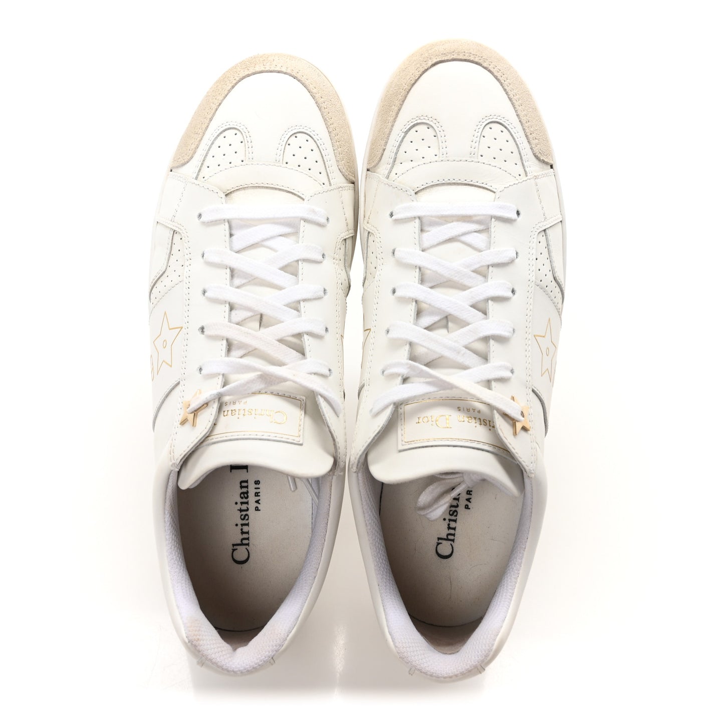 Calfskin Suede Dior Star Low Top Sneakers 39 White Gold