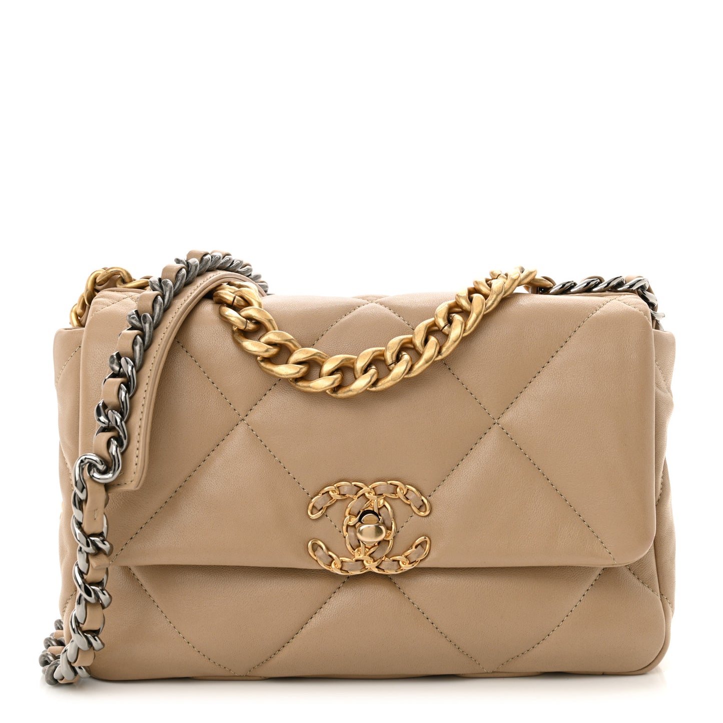 Lambskin Quilted Medium Chanel 19 Flap Dark Beige