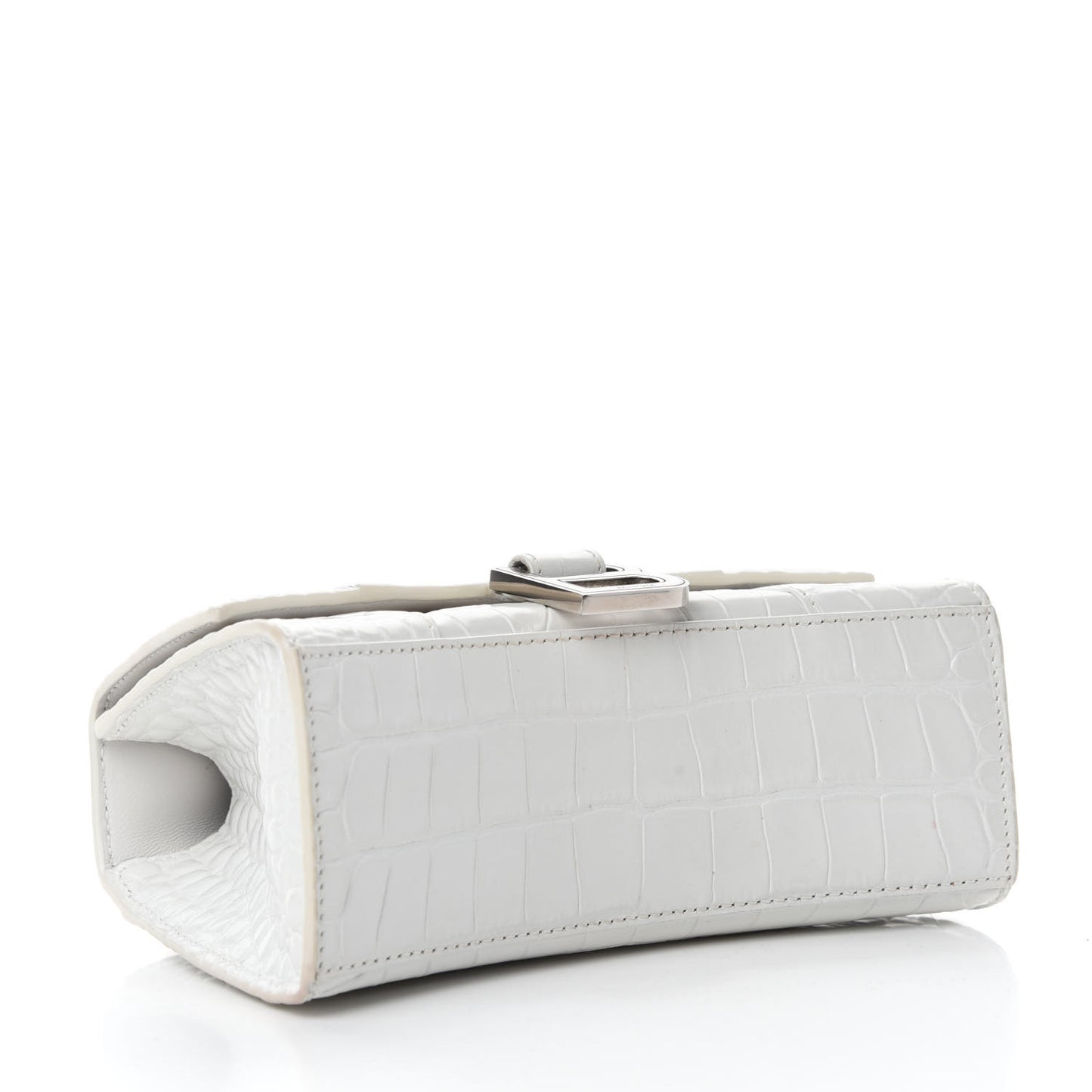 Shiny Calfskin Crocodile Embossed Hourglass Top Handle Bag XS White