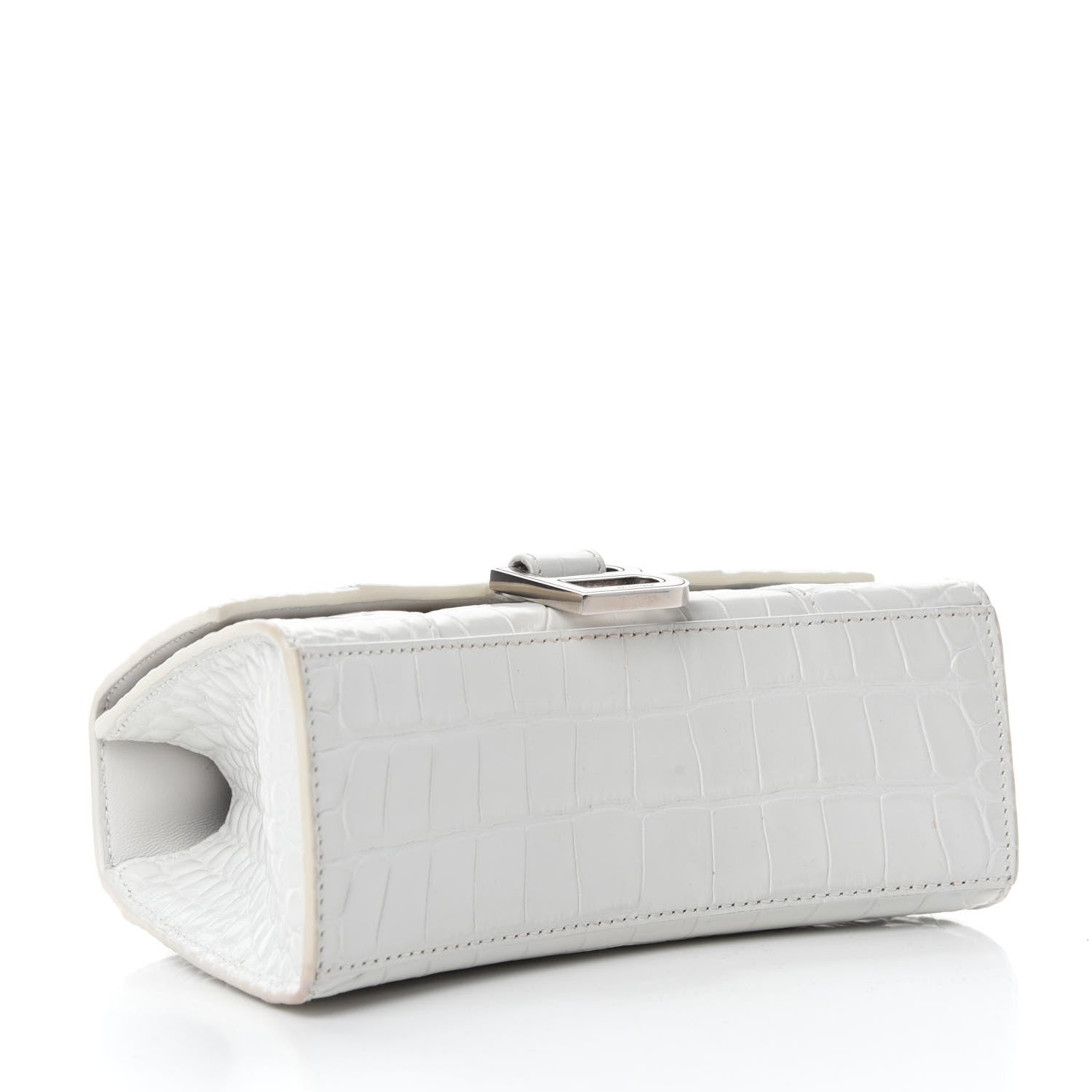 Balenciaga Shiny Calfskin Crocodile Embossed Hourglass Top Handle Bag XS White 4 of 11