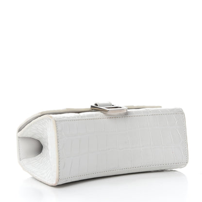 Balenciaga Shiny Calfskin Crocodile Embossed Hourglass Top Handle Bag XS White 4 of 11