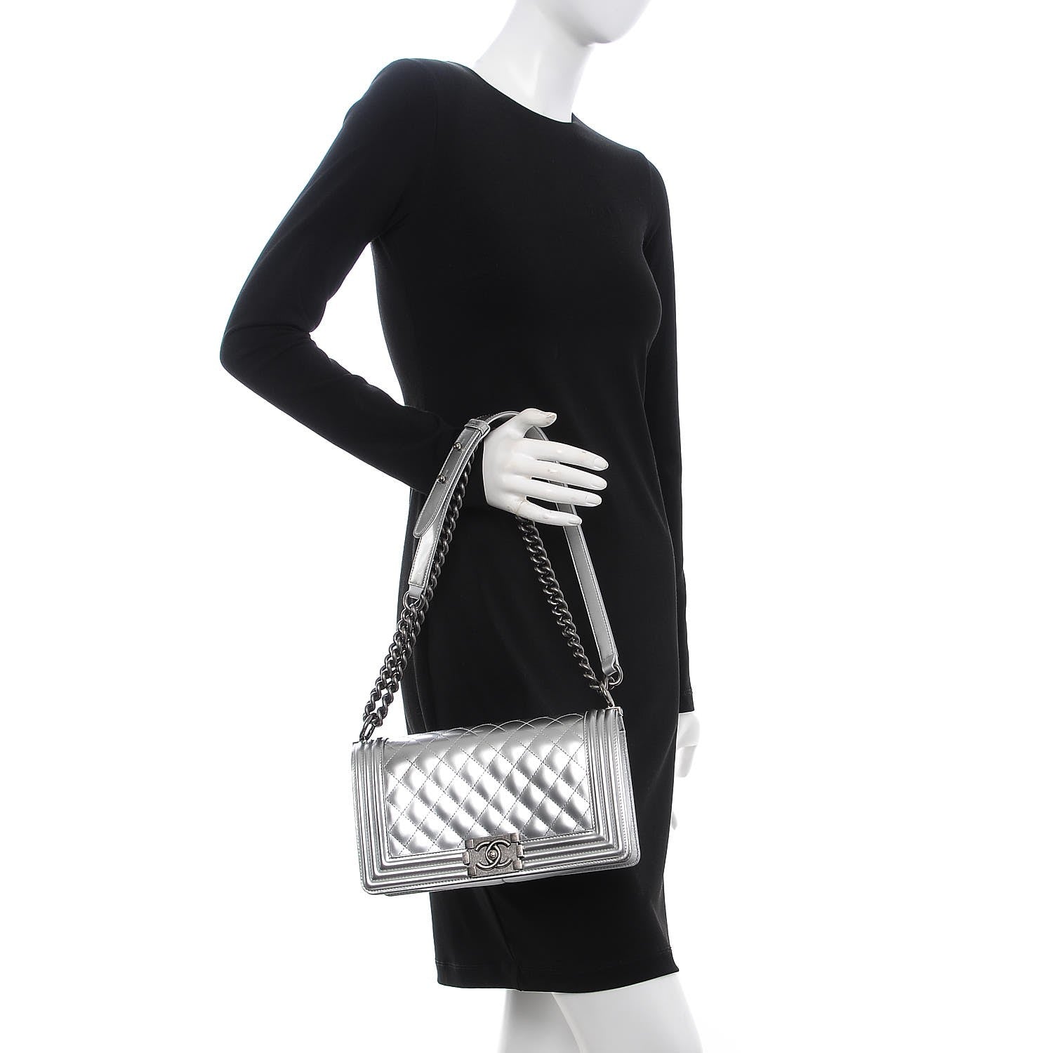 Chanel Metallic Patent Calfskin Quilted Medium Boy Flap Silver 2 of 9