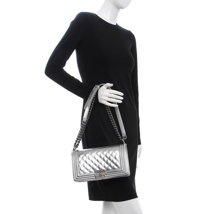 Chanel Metallic Patent Calfskin Quilted Medium Boy Flap Silver 2 of 9