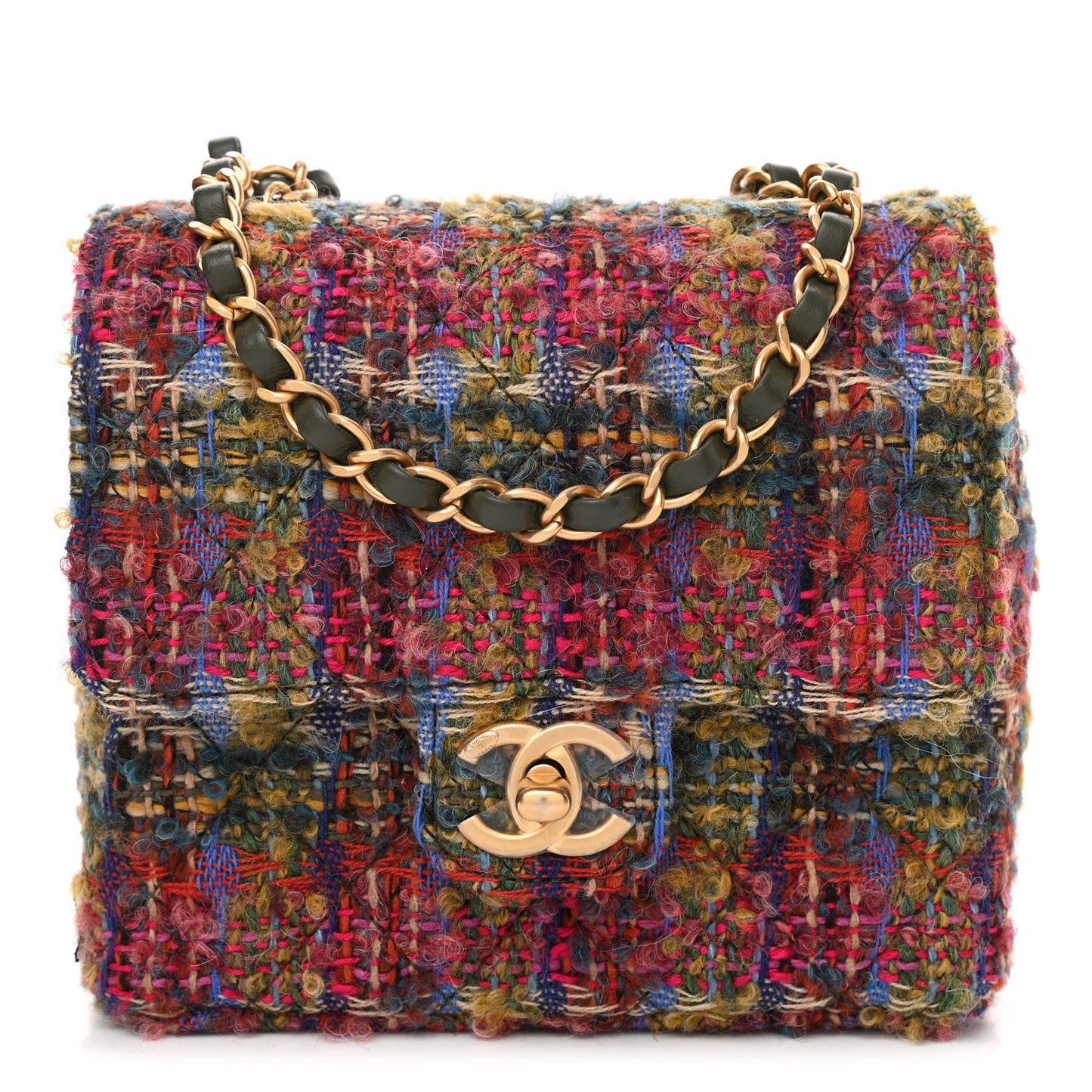 Tweed Quilted Mini Square Flap Multicolor
