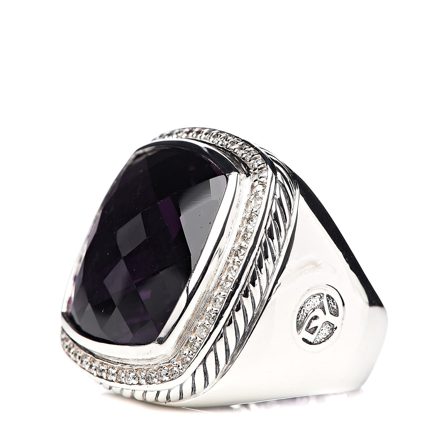 David Yurman Sterling Silver Diamond Amethyst 20mm Albion Statement Ring 52 6 3 of 5