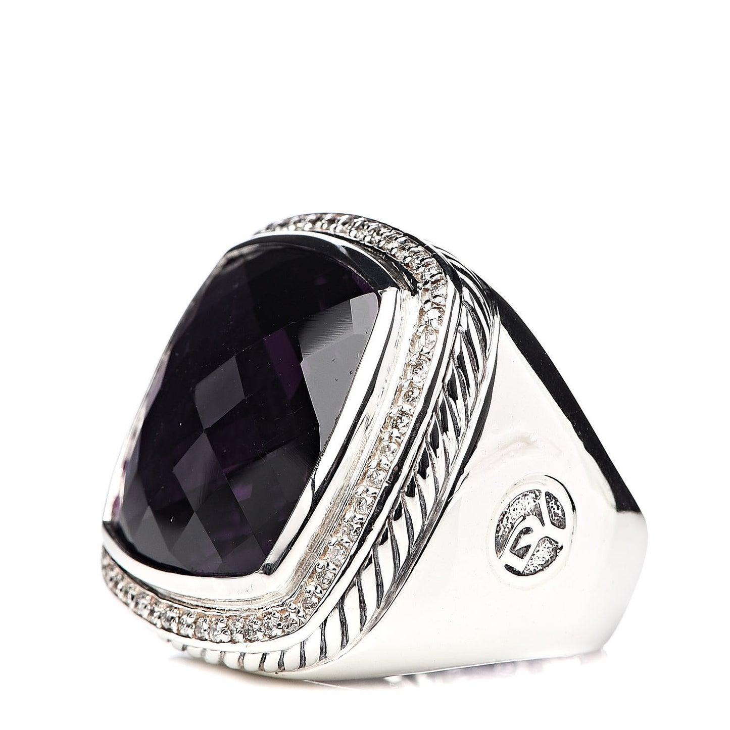 Sterling Silver Diamond Amethyst 20mm Albion Statement Ring 52 6