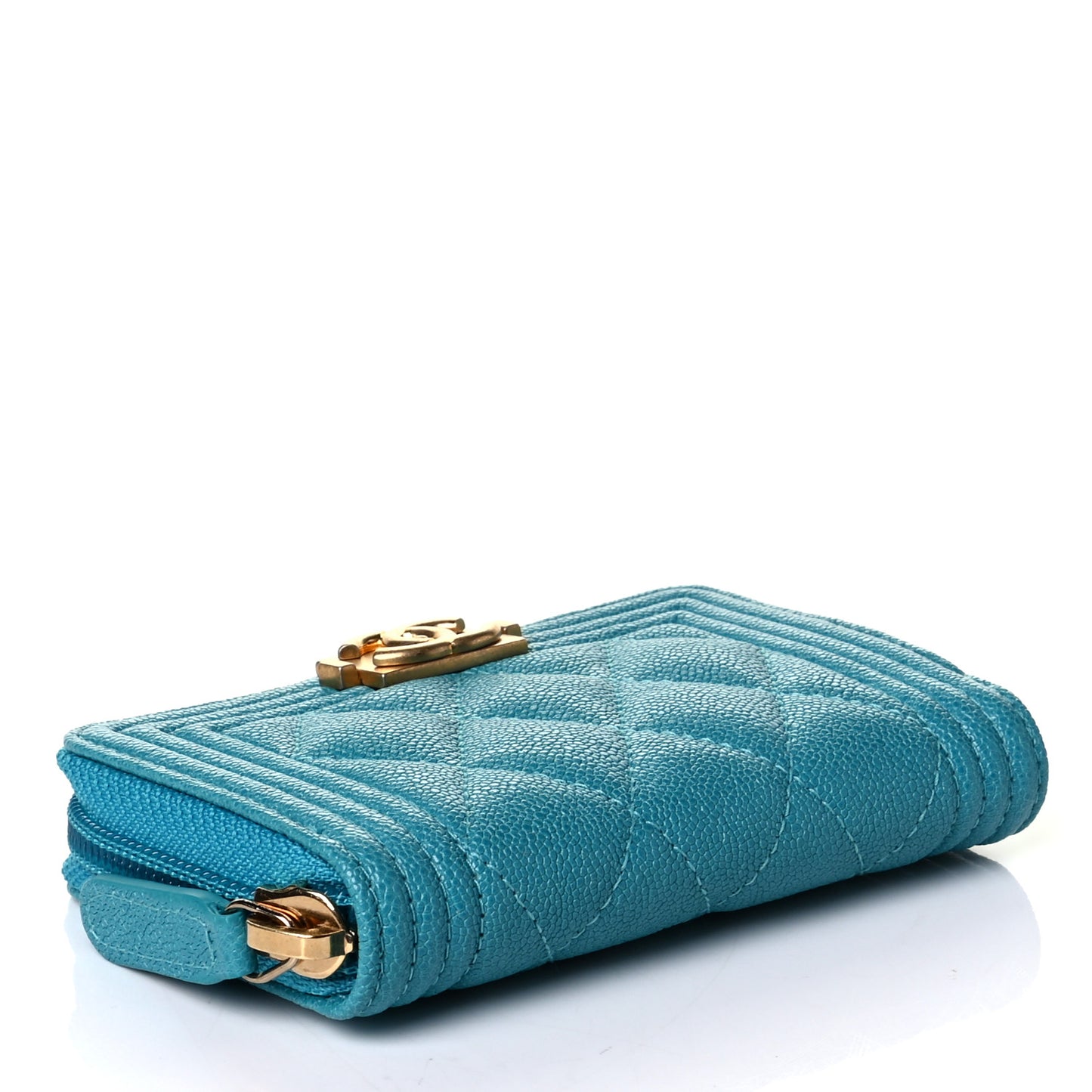 Caviar Quilted Boy Zip Around Coin Purse Wallet Turquoise