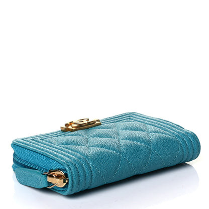 Chanel Caviar Quilted Boy Zip Around Coin Purse Wallet Turquoise 3 of 5