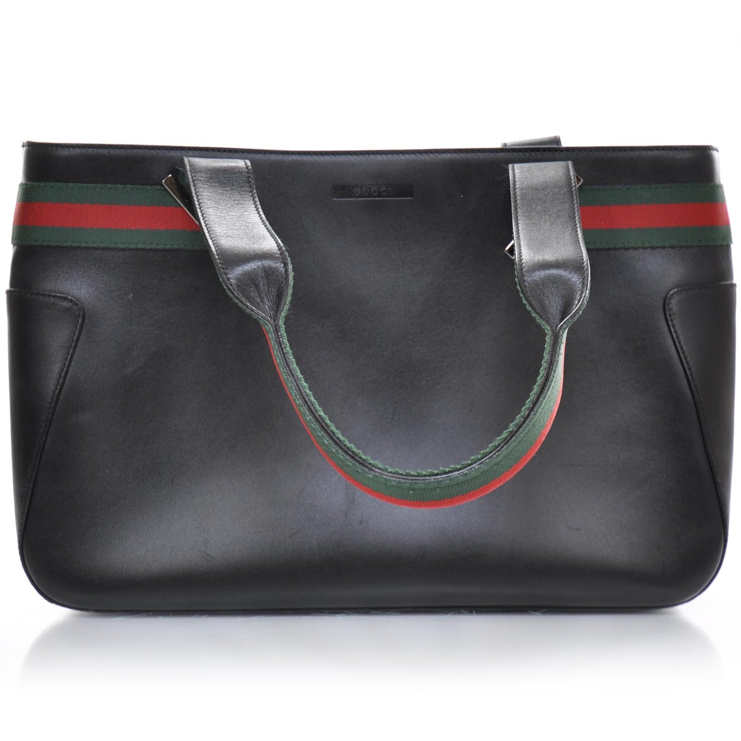 Smooth Leather Web Tote Black