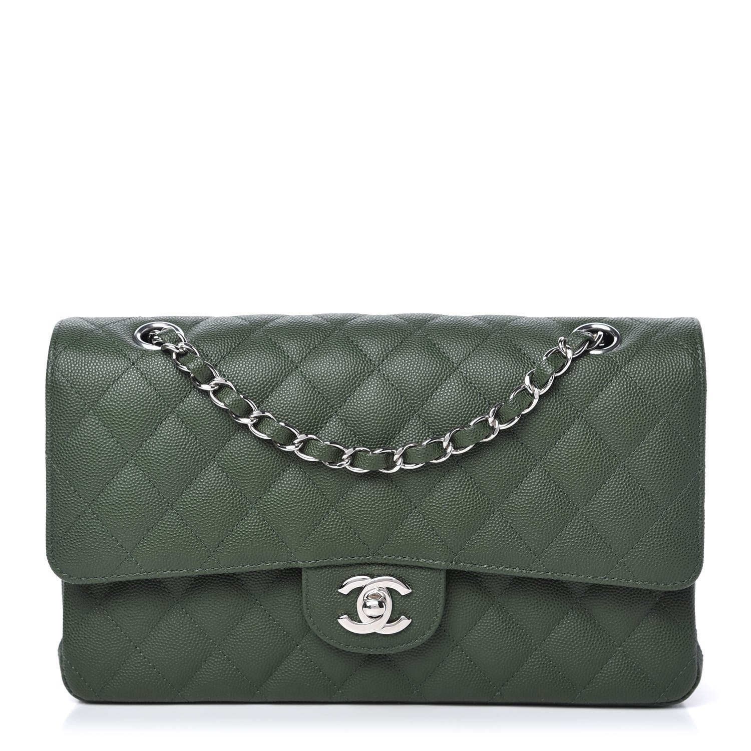 Chanel Caviar Quilted Medium Double Flap Dark Green 1 of 11