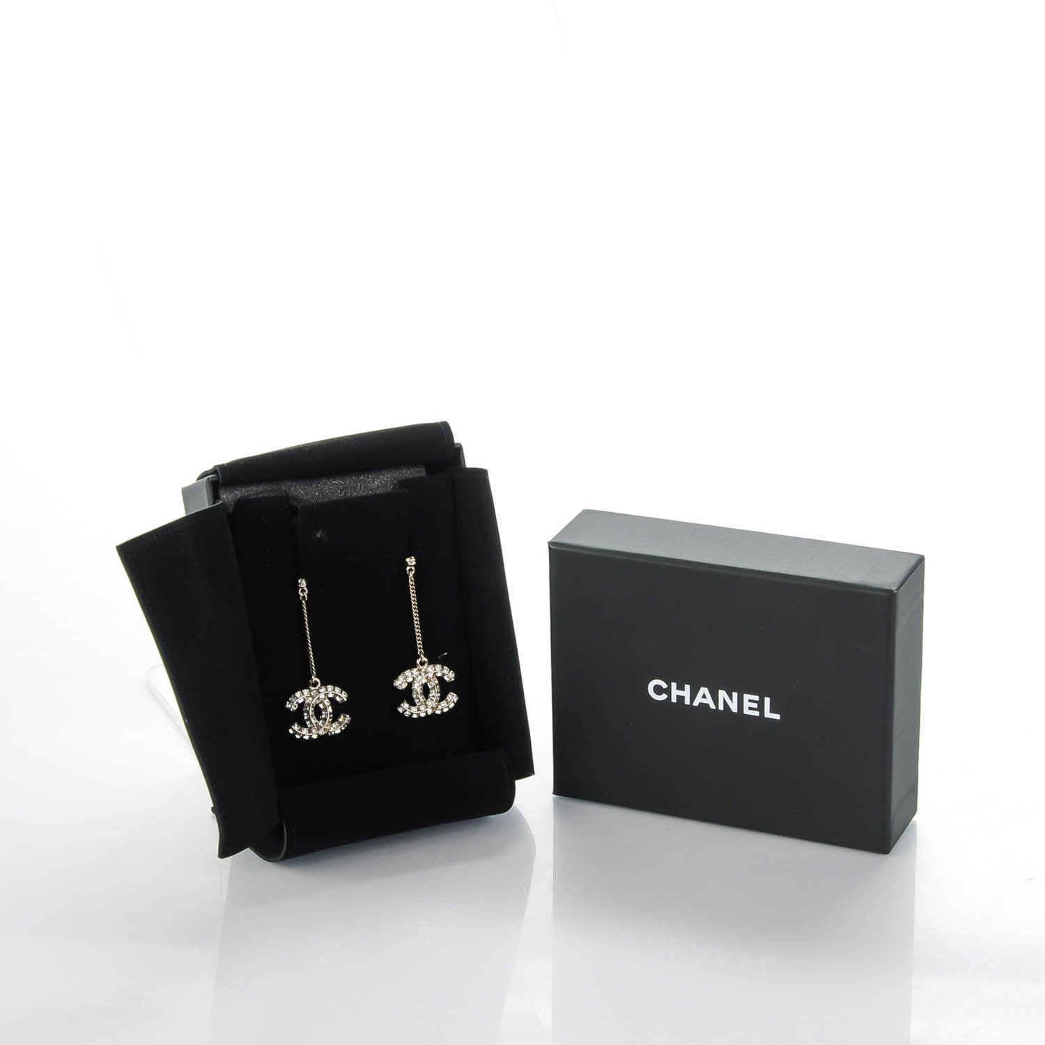 Chanel Baguette Crystal CC Drop Earrings Silver 4 of 4