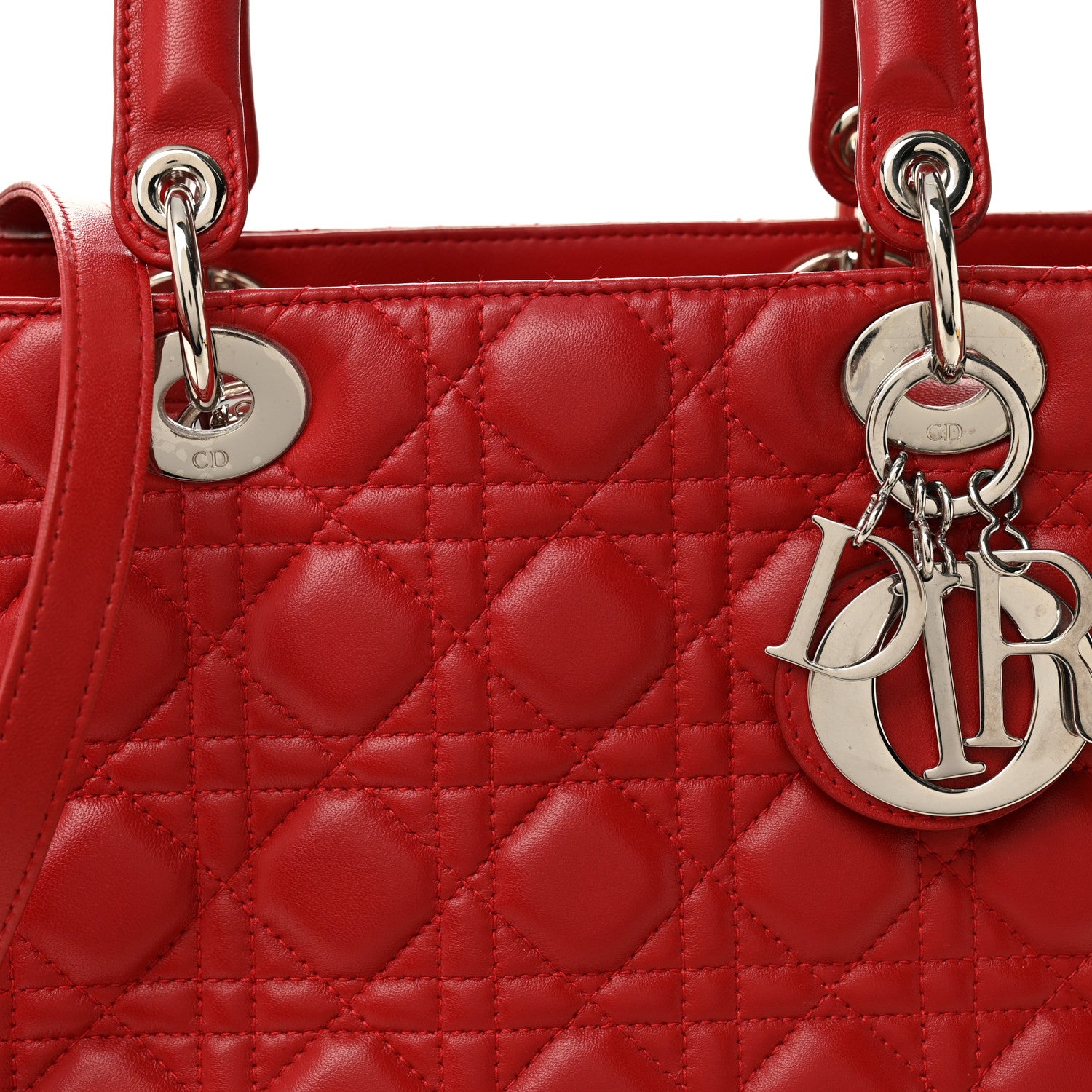 Christian Dior Lambskin Cannage Medium Lady Dior Red 7 of 9
