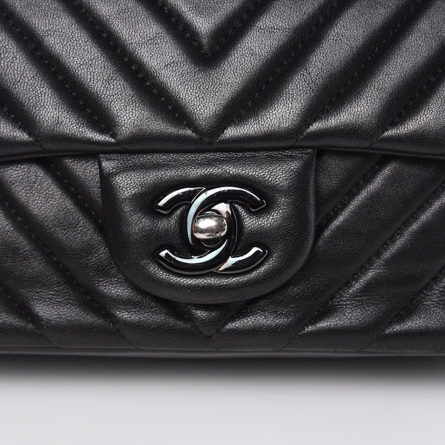 Lambskin Chevron Quilted Mini Rectangular Flap So Black