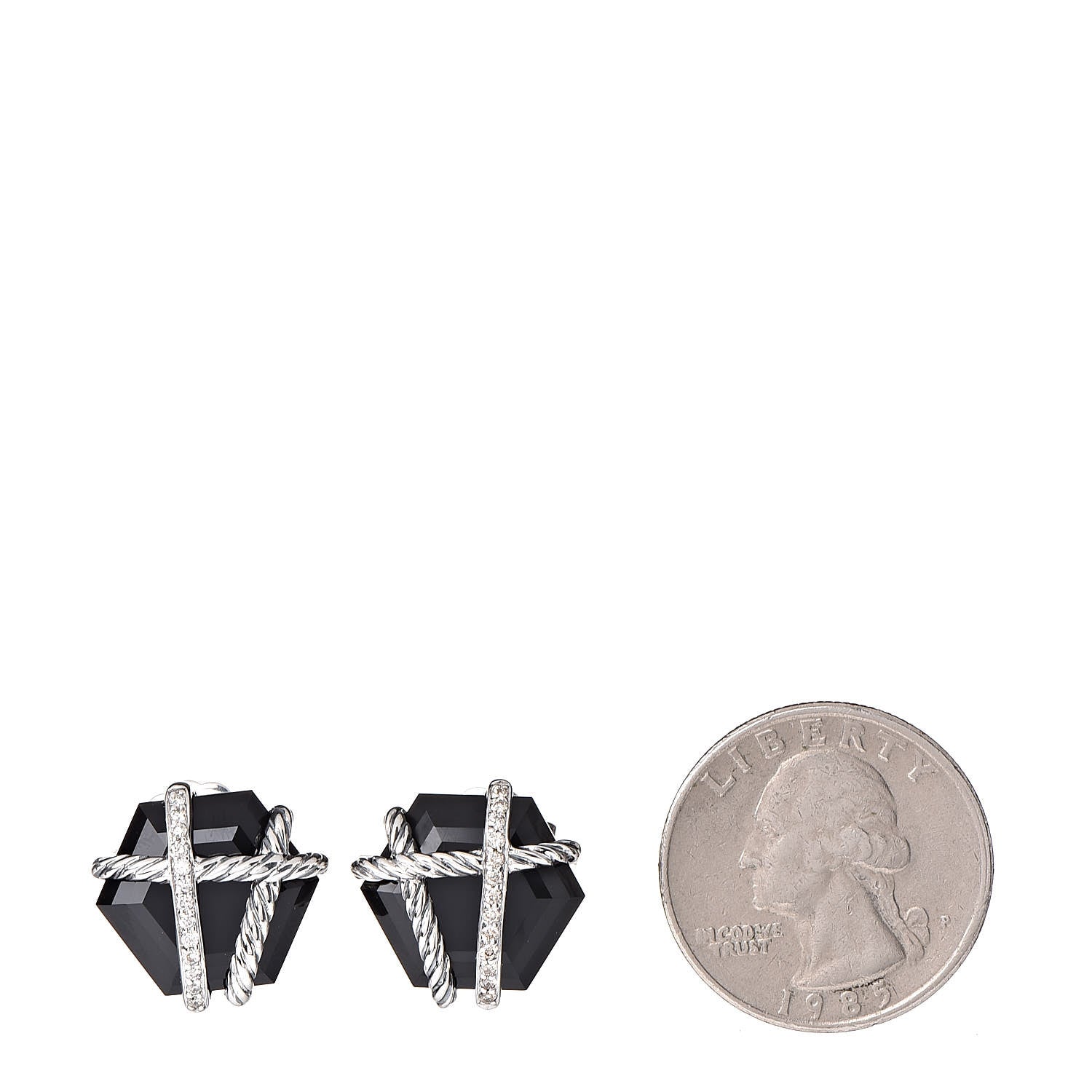 David Yurman Sterling Silver Diamond Black Onyx 14mm Cable Wrap Earrings 2 of 4