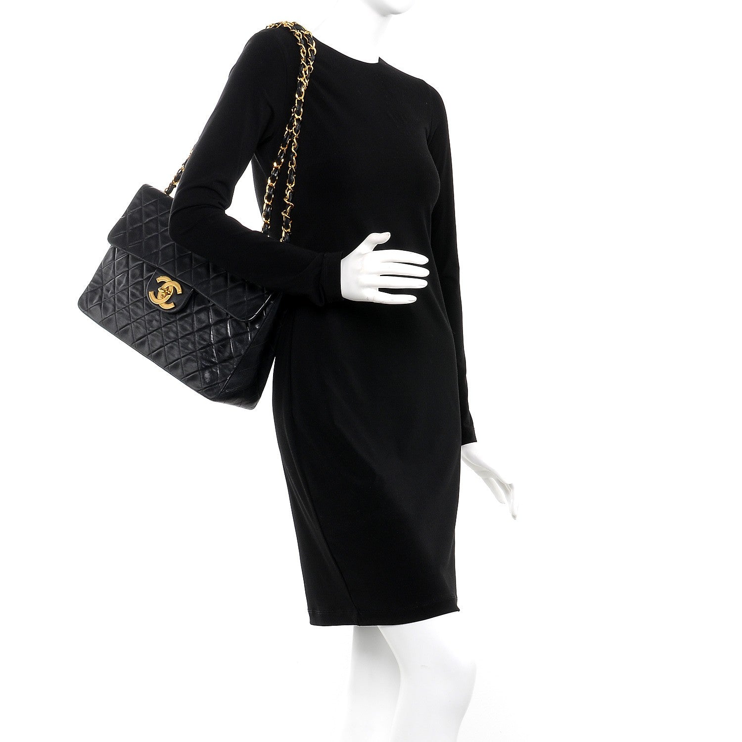 Louis Vuitton CHANEL Lambskin Quilted XL Jumbo Single Flap Black 3 of 14