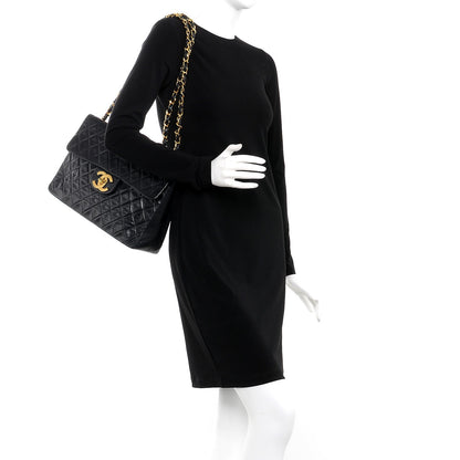 Louis Vuitton CHANEL Lambskin Quilted XL Jumbo Single Flap Black 3 of 14