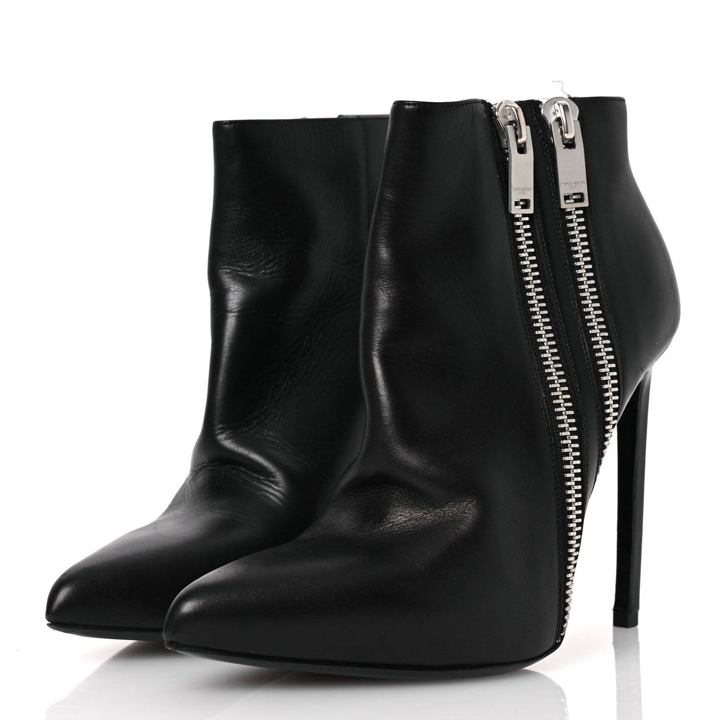 Calfskin Double Zipper Booties 38 Black