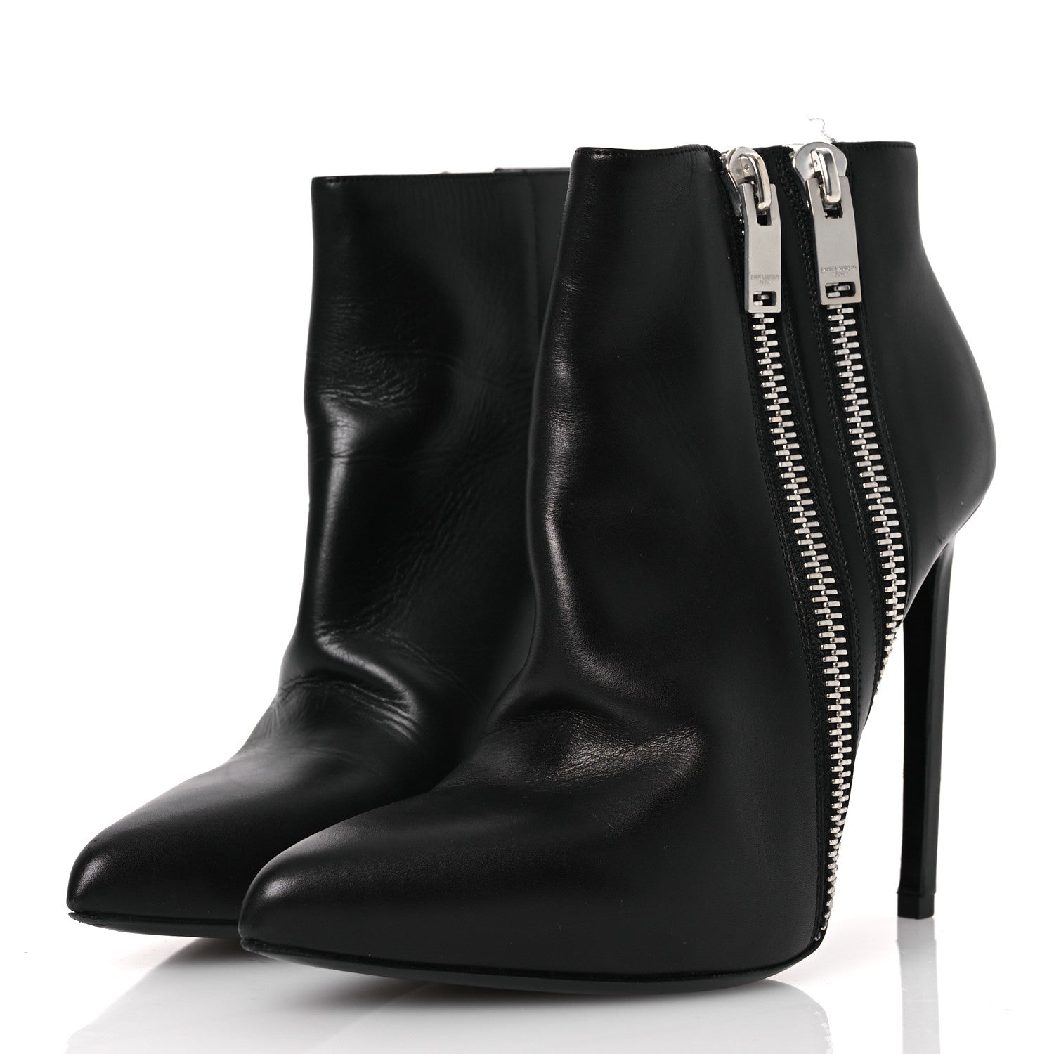 Saint Laurent Calfskin Double Zipper Booties 38 Black 4 of 11