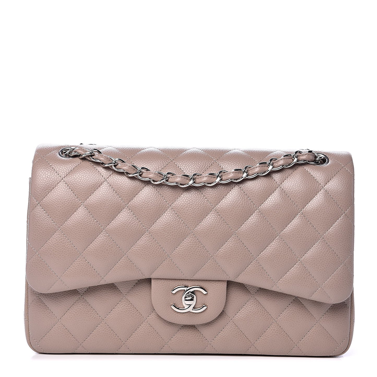 Caviar Quilted Jumbo Double Flap Taupe