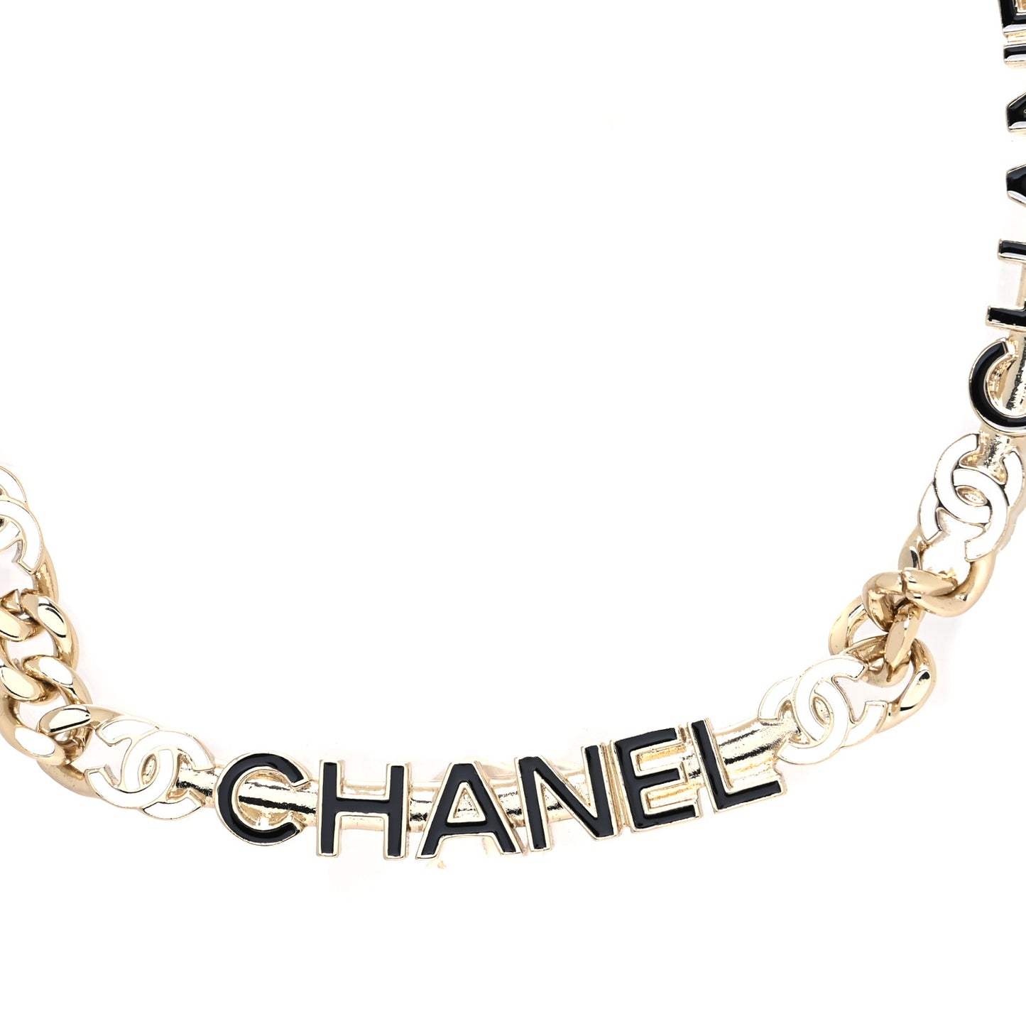 Enamel Metal Logo Choker Necklace Gold White Black