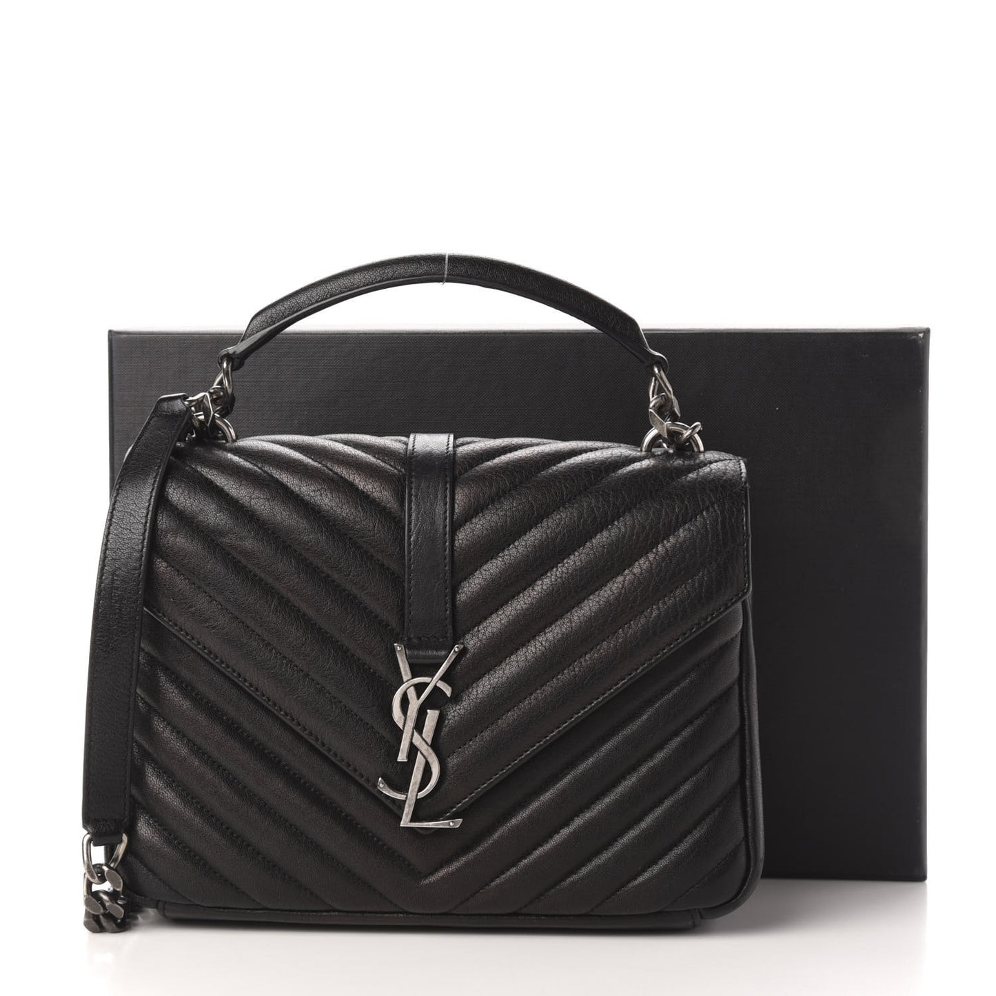 Sheepskin Matelasse Chevron Monogram Medium College Bag Black