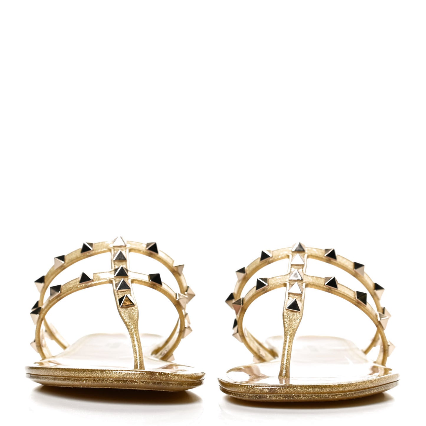 PVC Jelly Glitter Rockstud Caged Flat Thong Sandals 37 Oro