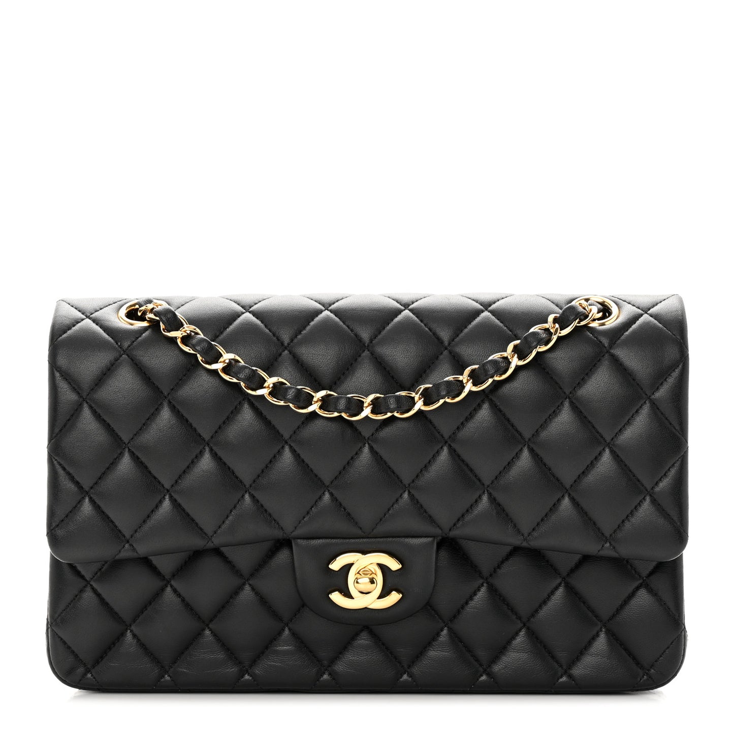 Lambskin Quilted Medium Double Flap Black