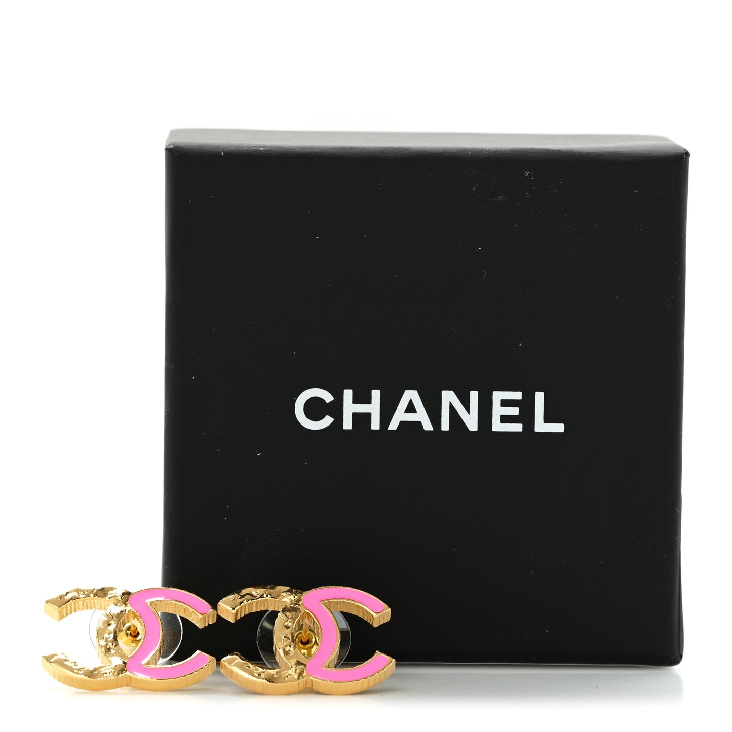 Enamel CC Earrings Pink Gold