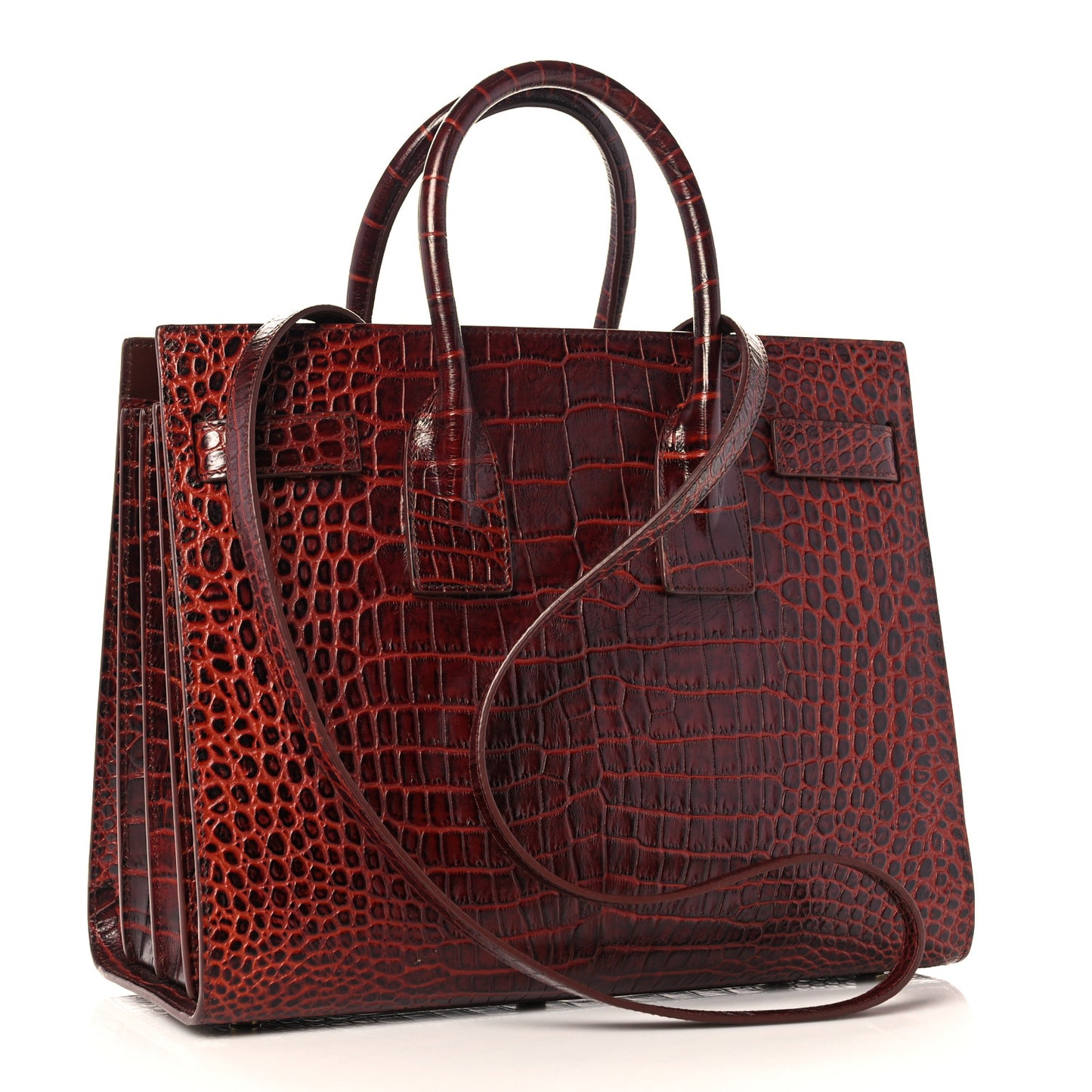 Calfskin Crocodile Embossed Small Sac de Jour Dark Blood