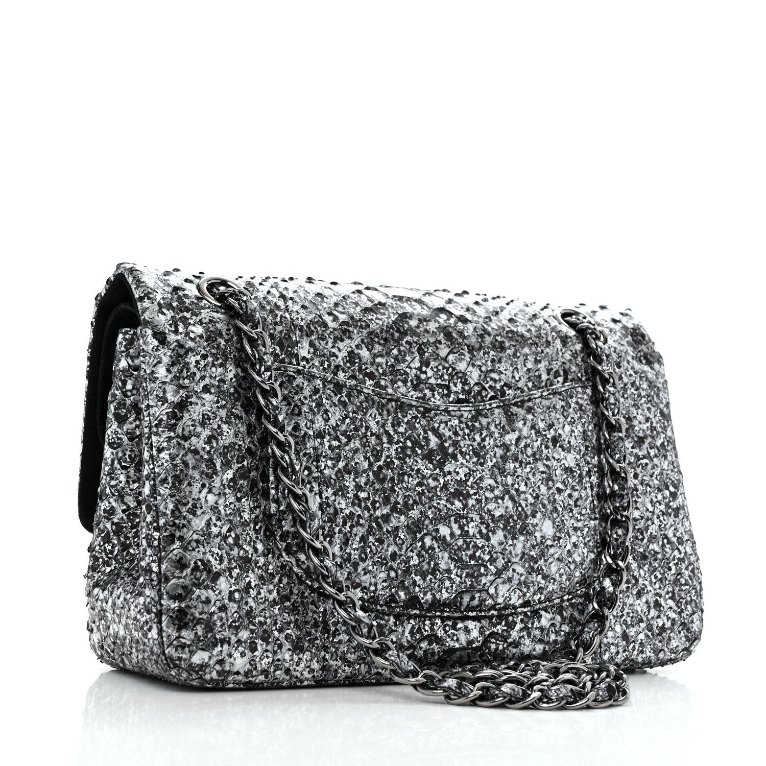 Chanel Metallic Snakeskin Medium Double Flap Black Silver 3 of 12