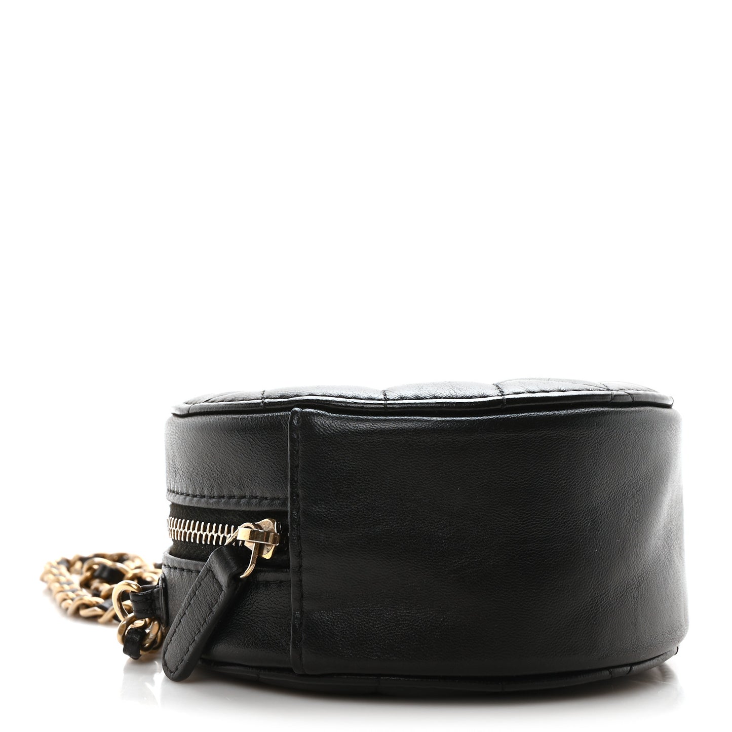 Lambskin Quilted Round Clutch With Chain Black
