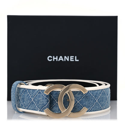 Chanel Denim Quilted CC Belt  85 34 Blue White 9 of 9