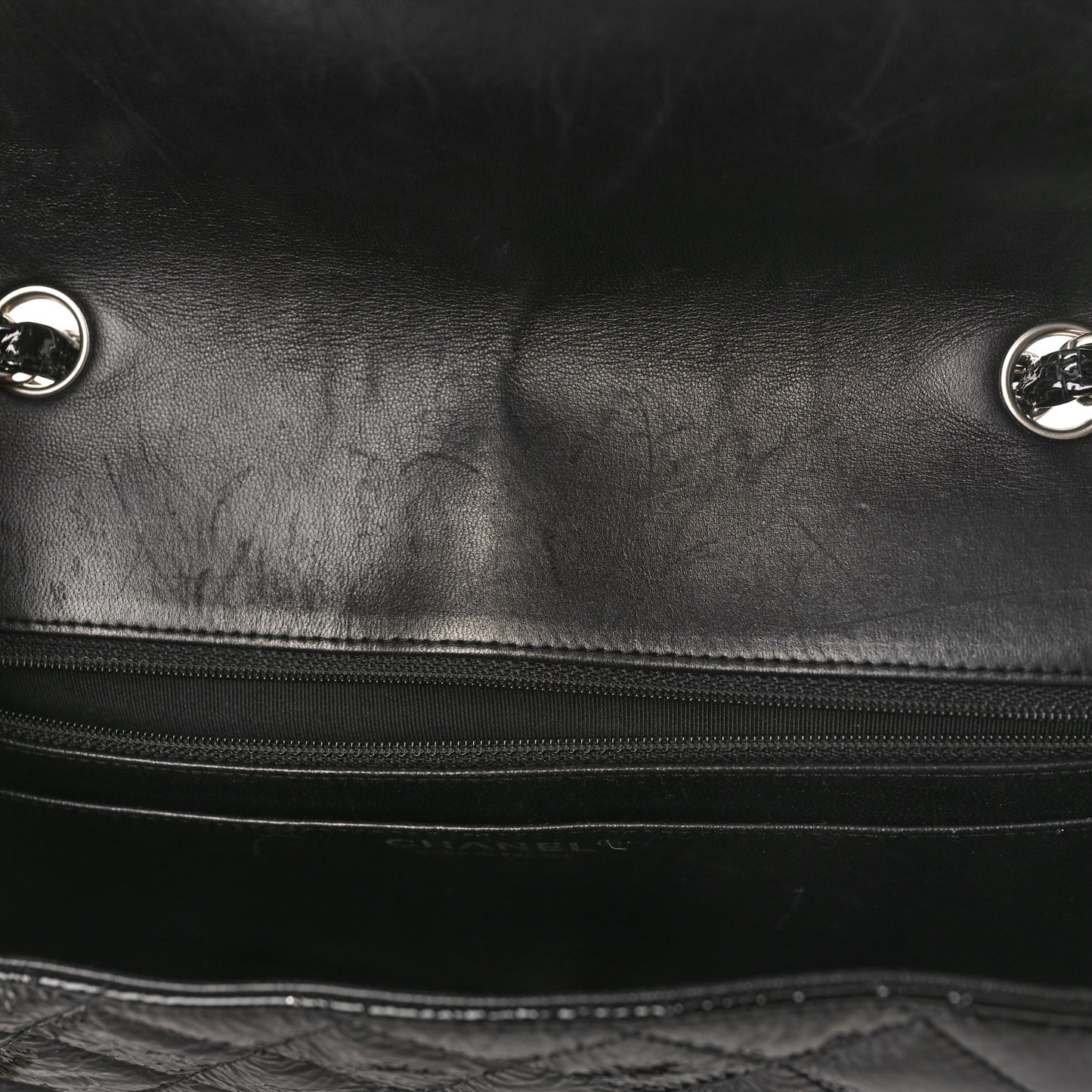 Distressed Patent Quilted Jumbo Single Flap Black