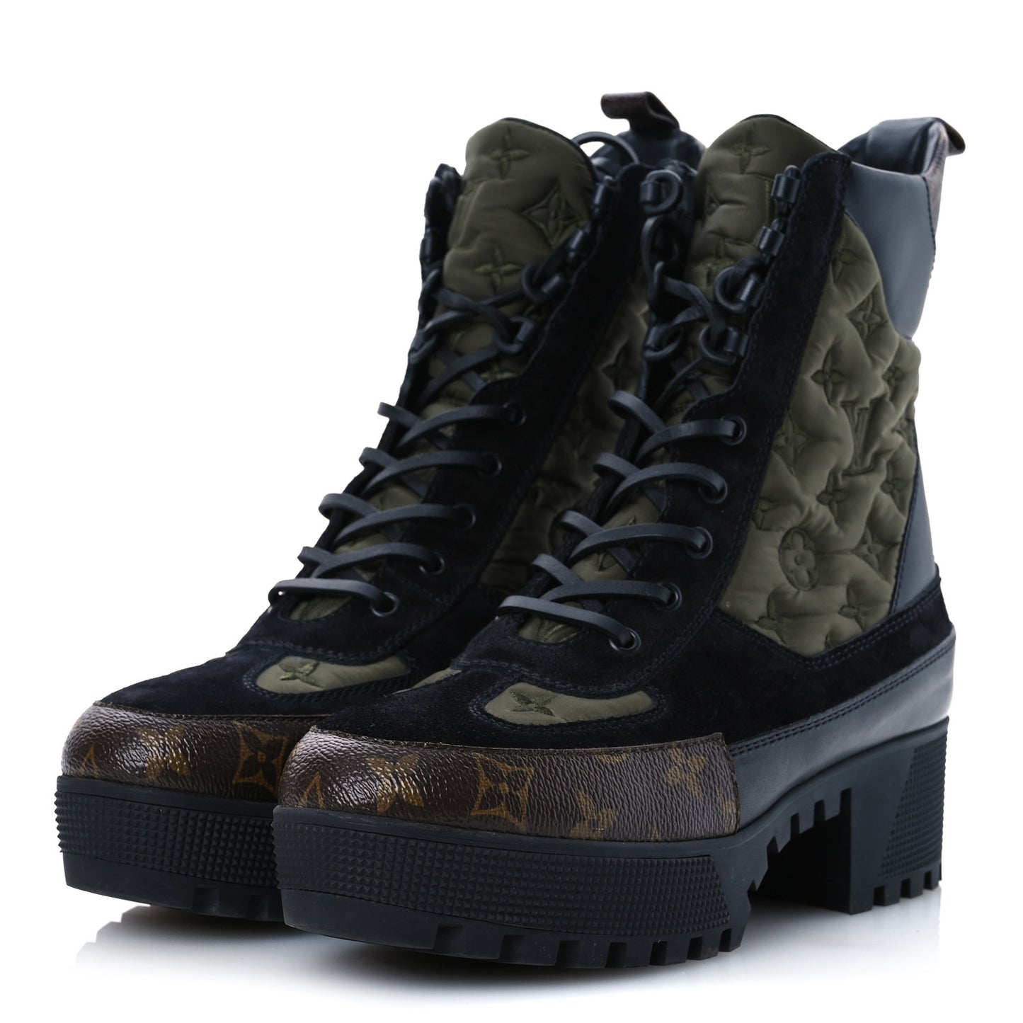 Nylon Embroidered Monogram Suede Laureate Platform Desert Boots 41 Kaki