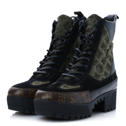 Louis Vuitton Nylon Embroidered Monogram Suede Laureate Platform Desert Boots 41 Kaki 4 of 10