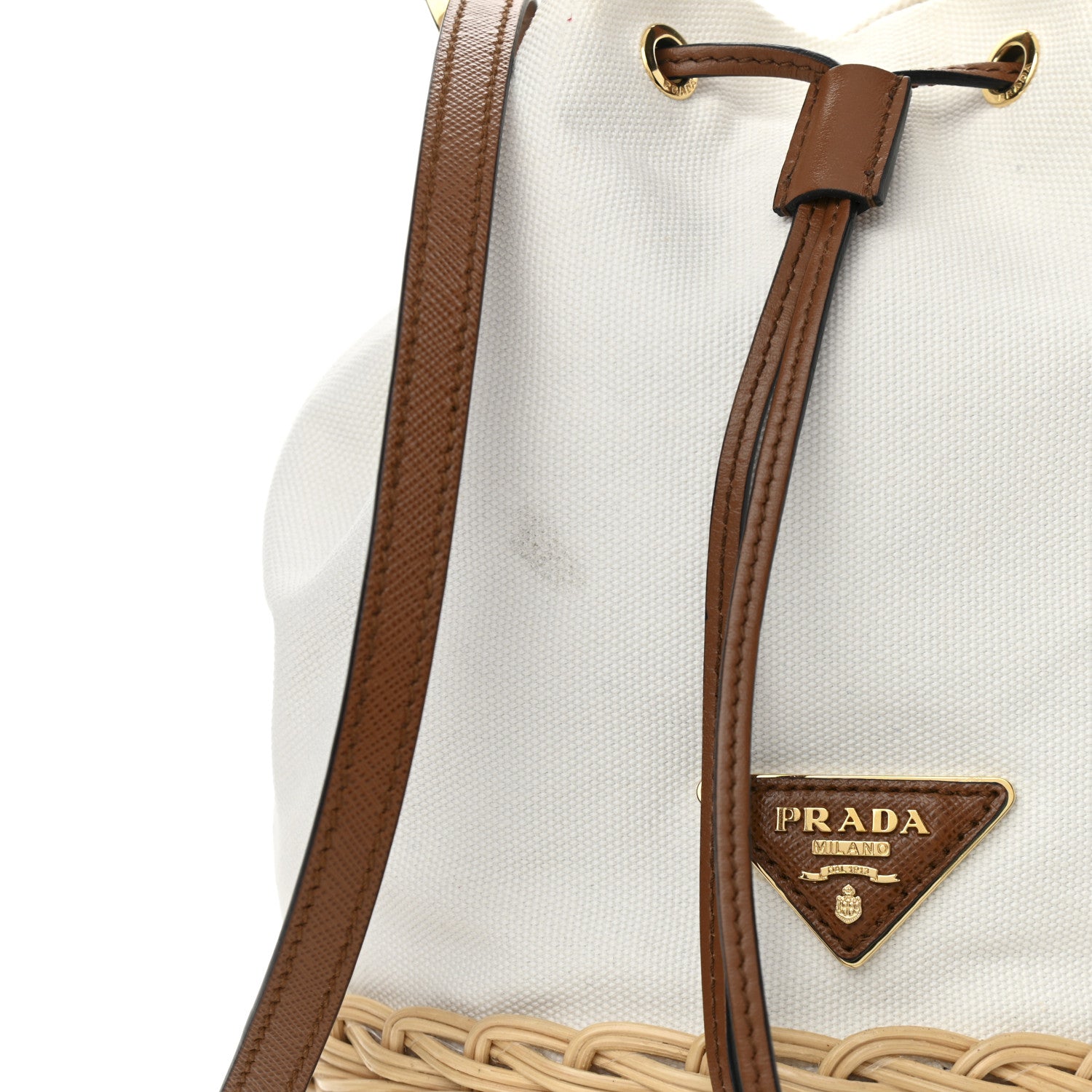Prada Wicker Canvas Bucket Bag Naturale 13 of 14