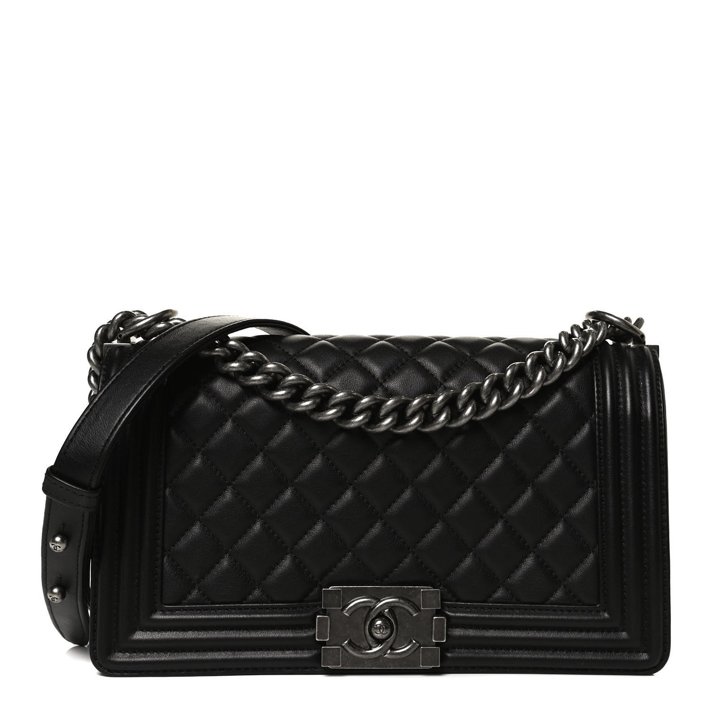 Lambskin Quilted Medium Boy Flap Black