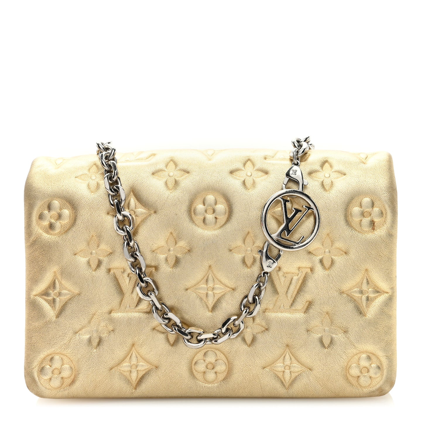 Metallic Lambskin Embossed Monogram Pochette Coussin Gold