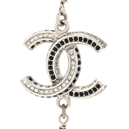 Chanel Metal Pearl Crystal Bead CC Long Necklace Black Silver 5 of 7
